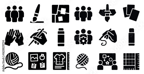 Craft and hobby solid icons set – creative, filled, diy and art symbols