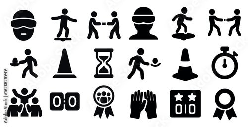Sports and recreation solid icons set – filled, silhouette, athletic activity symbols