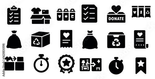 Charity and donation filled icons set – solid, giving, non-profit symbols