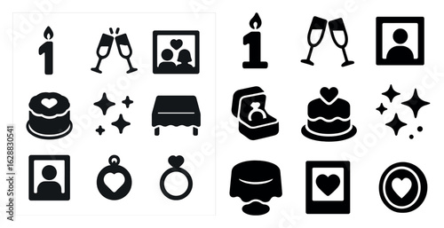 Valentine's solid icons set – love, romance, heart symbols