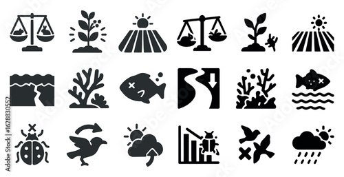 Environmental and nature solid icons set – filled, eco-friendly symbols and conservation