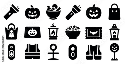 Halloween and autumn silhouette icons set – spooky, filled, seasonal symbols