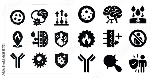 Biotechnology silhouette icons set – filled, solid, science and medical symbols