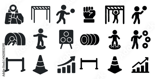 Sports and fitness icons set – solid, filled, activity and exercise symbols
