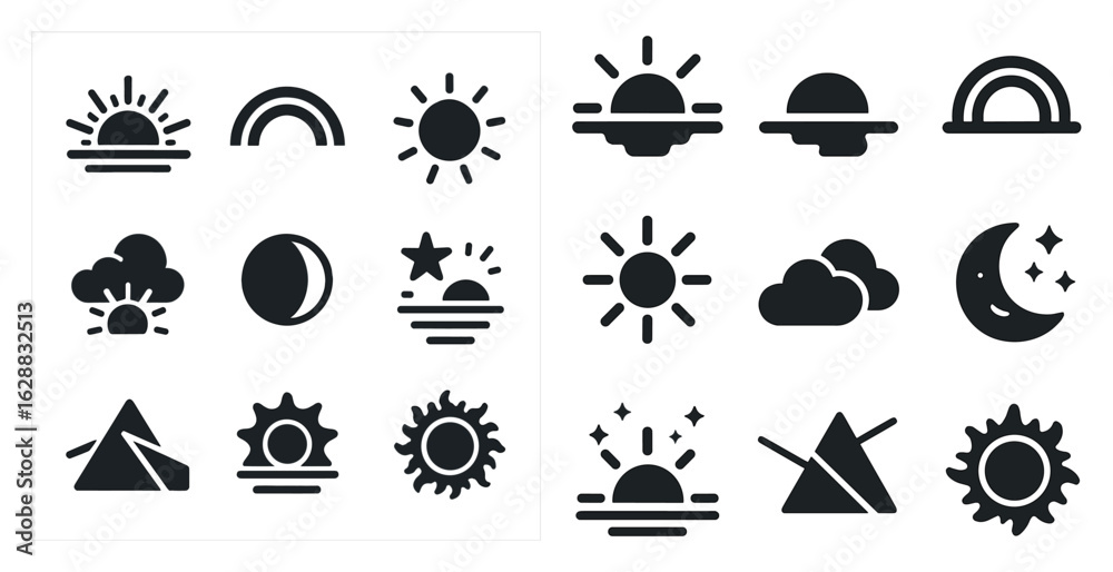 Fototapeta premium Weather and nature solid icons set – filled, silhouette, natural symbols