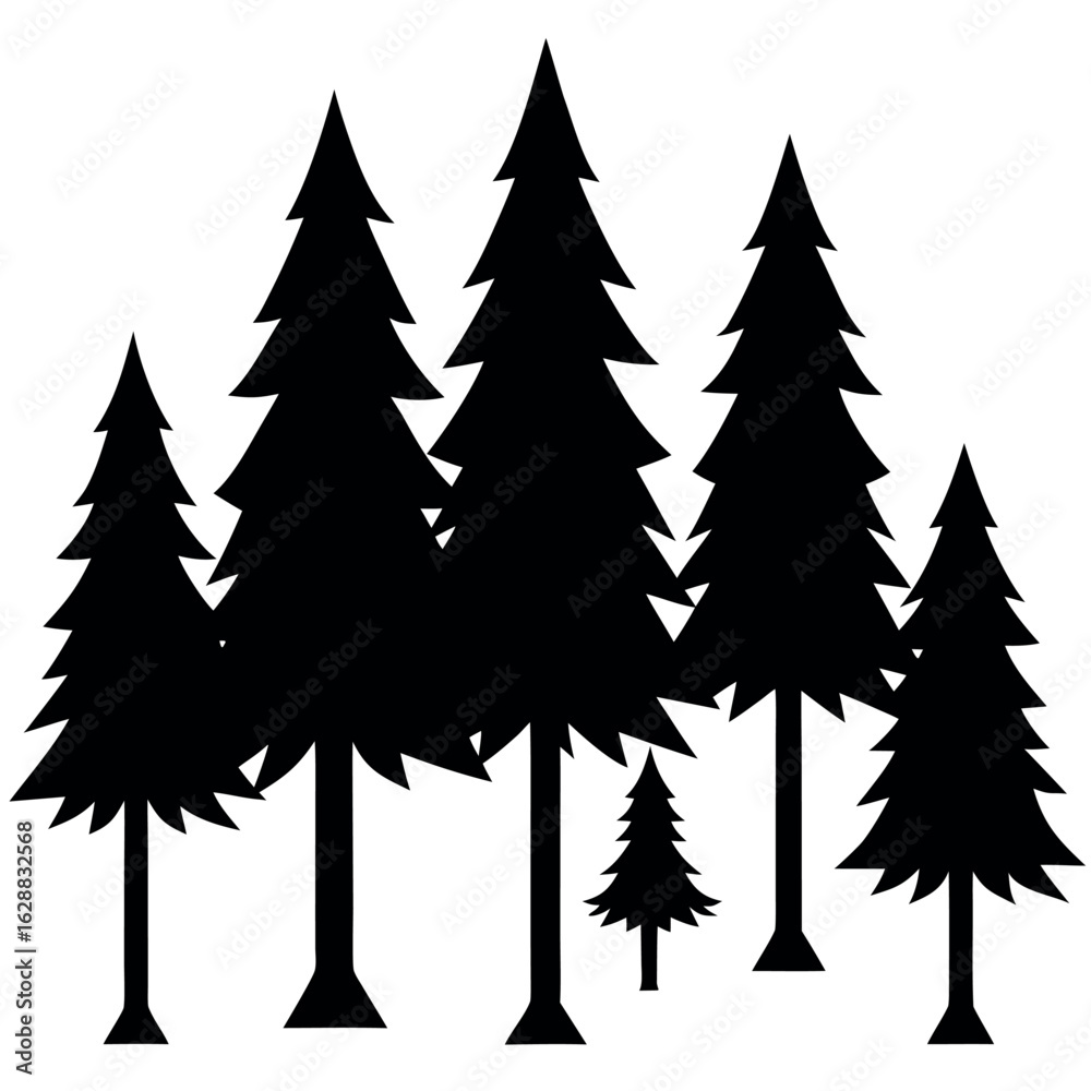 Fototapeta premium Set of 10 cartoonish pine tree silhouettes isolated on white background