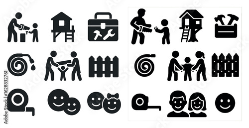 Home improvement solid icons set – diy, tools, renovation symbols