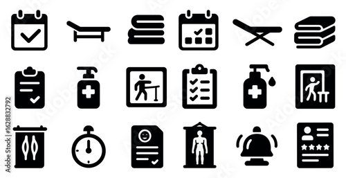 Health and wellness solid icons set – fitness, outline, medical and exercise symbols