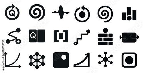 Data analysis solid icons set – filled, statistical and trend visualization graphics