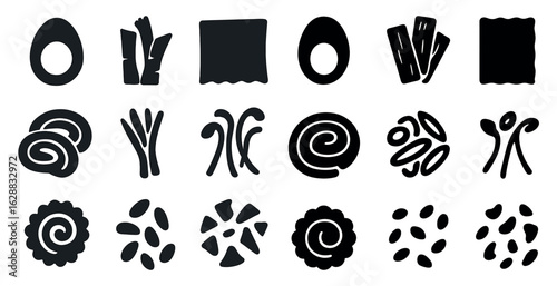 Japanese food solid icons set – filled, culinary, sushi and ramen graphics