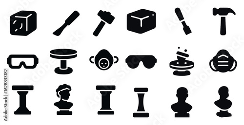 Construction and tools solid icons set – flat, filled, building and repair symbols