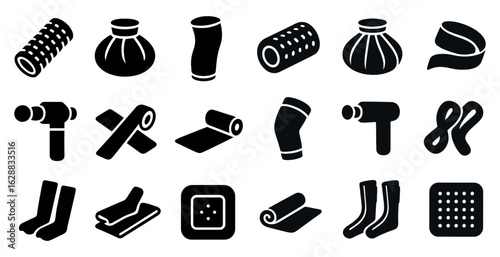 Therapeutic and wellness solid icons set – flat, filled, massage therapy symbols