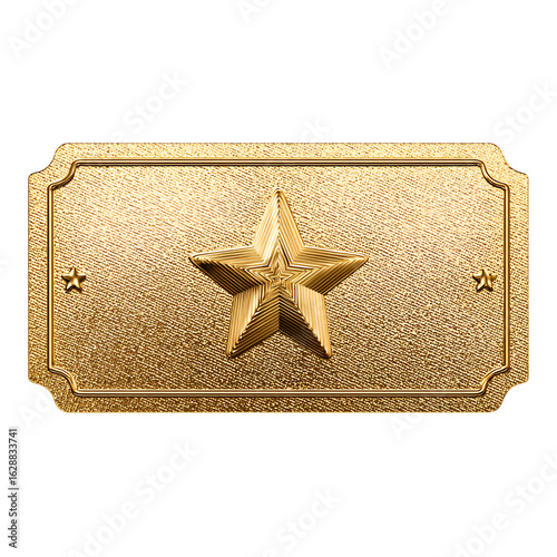 Shiny golden ticket front angle with star pattern isolated transparent background