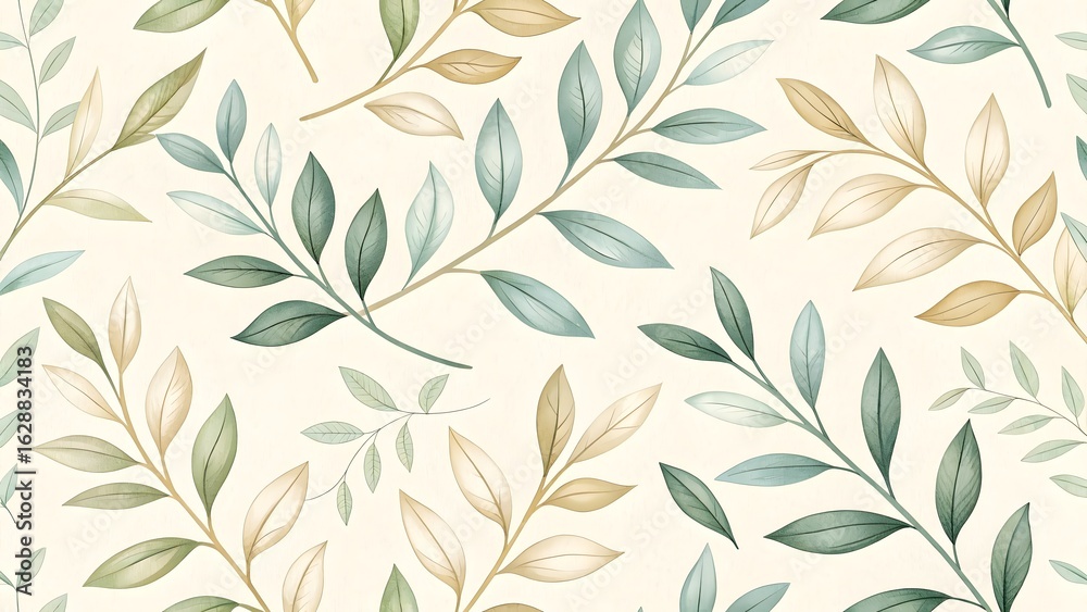 Fototapeta premium Delicate watercolor botanical pattern with green and yellow leaves