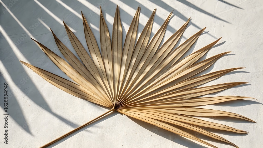 Obraz premium Dried palm leaf with dramatic shadow and sunlight