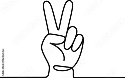 Vector art of a single continuous line drawing of a hand showing the peace sign isolated on white background minimalist vector illustration of a hand gesture