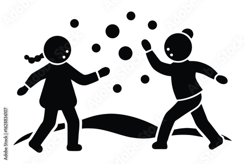 kids with snowballs vector icon