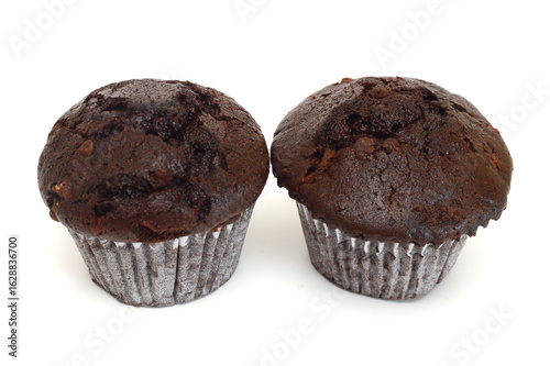 Fresh chocolate chip muffin close up.