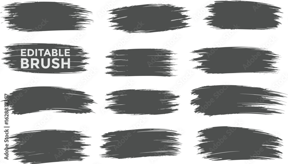 Obraz premium Set of different grunge brush strokes Texture Isolated on white background. ink splash and grungy decoration elements. Freehand grunge brush illustration. Black watercolor splatter, texture,