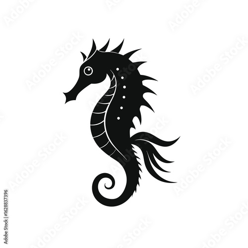 seahorse silhouette vector on white background heraldic, traditional, sign, sea, black, seahorse, fantasy, tribal, asia, mythology, year
