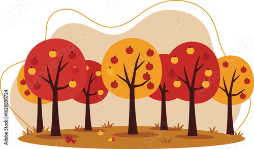 Autumn trees with red and orange leaves seasonal fall landscape vector illustration 