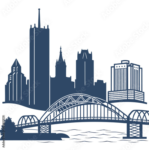 city skyline with bridge