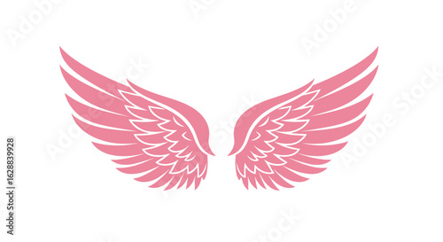 Delicate Pink Angel Wings Spread Out Gracefully Against a Clean White Background