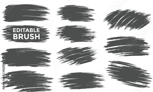 Set of virous ink brush strokes. Texture Isolated on white background. re and round freehand drawings. Ink splatters, grun painted lines, artistic design elements. Vecto paintbrush set.