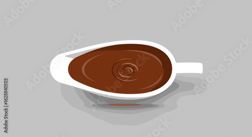Rich Chocolate Sauce Delight in a White Gravy Boat, Perfect for Dessert Toppings