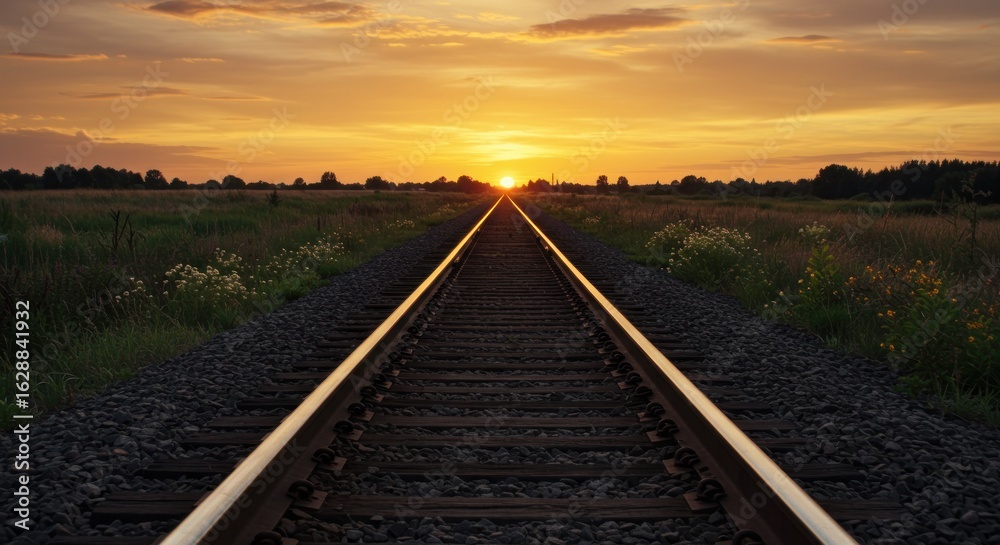 Obraz premium Sunset over train tracks