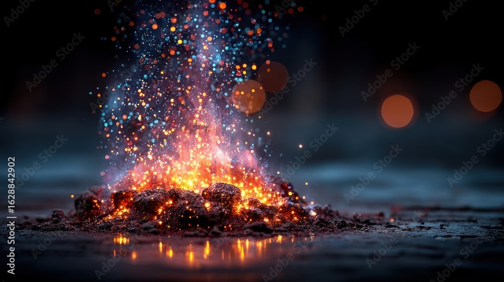 Fototapeta premium Fire sparks isolated on transparent background game technology overlay social media design element