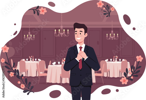 Bride in Elegant Wedding Dress Drinking Champagne in Romantic Reception Venue with Floral Decorations and Chandeliers 