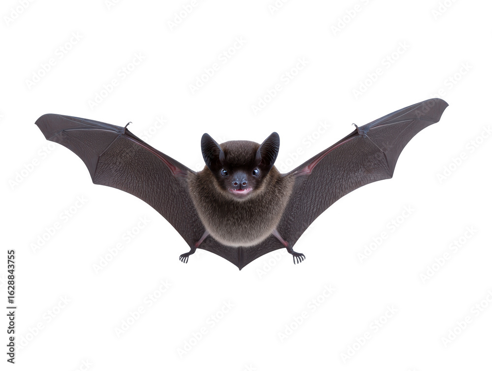 Fototapeta premium Detailed illustration of bat with outstretched wings, showcasing its unique features and textures. bat appears to be in playful pose, highlighting its large ears and expressive face