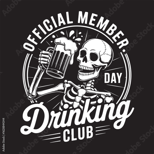 Skeleton cheers with beer in official drinking club emblem vector design