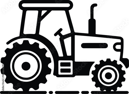Classic agricultural tractor with large rear wheels and front wheels depicted in a bold black silhouette