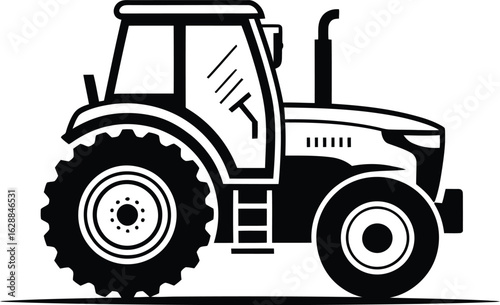 Classic farm tractor silhouette with large rear wheels and detailed cabin for agricultural work
