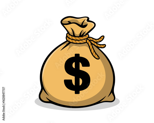 Money bag Illustration: A simple, illustrated money bag filled with currency, symbolizing wealth and financial abundance.