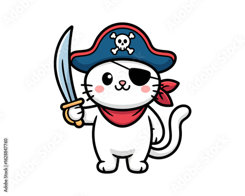 Pirate Cat: A delightful illustration of a cartoon pirate cat, showcasing its adventurous spirit with an eye patch and sword