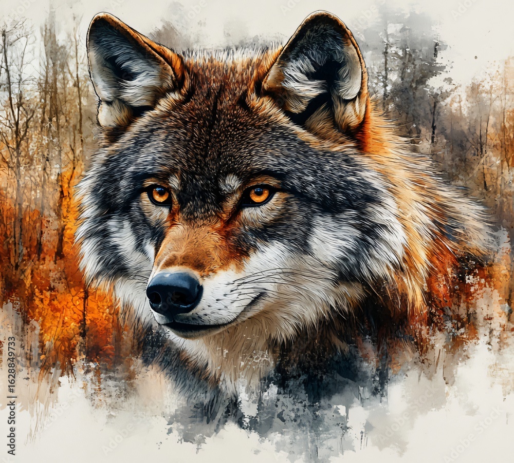 Obraz premium Lupine Watercolor: The Charm of the Wolf