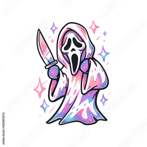 Gothic and Pastel Ghostface from Scream with a Galaxy Effect