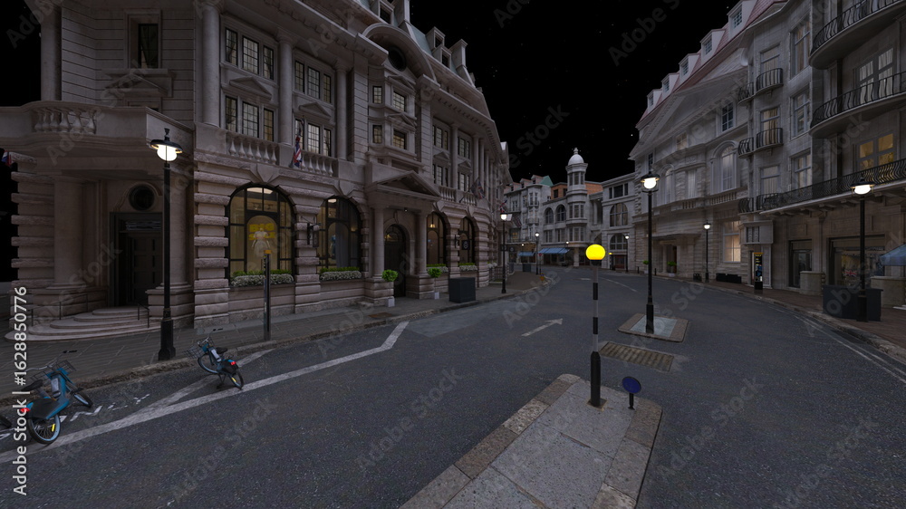 Obraz premium 石畳のある街かど 3DCGレンダリング 