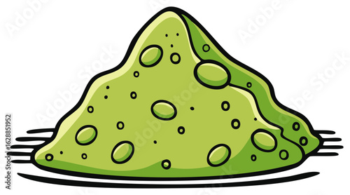 Illustration of Green Wasabi Pile on Plate with Small Spots, Food Ingredient Concept