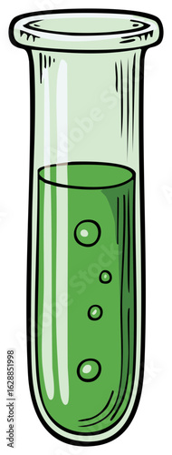 Test Tube with Green Bubbling Liquid for Scientific Research or Experiments
