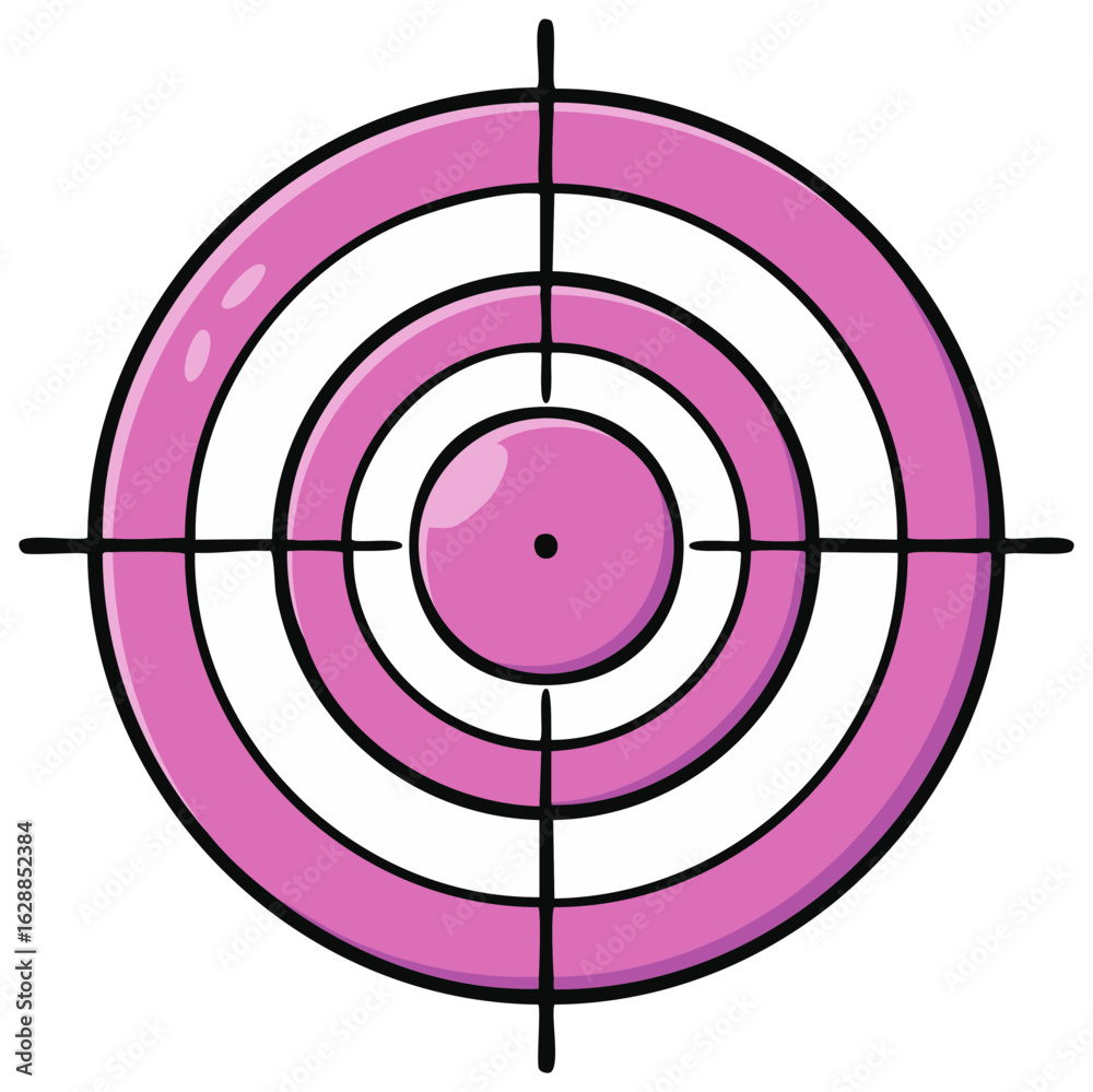 A playful pink cartoon target with crosshairs for aiming at a goal or objective A playful pink cartoon target with crosshairs for aiming at a goal or objective