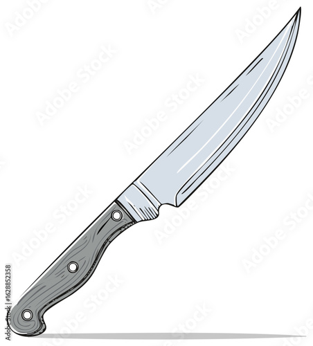 Vector illustration of a sharp professional kitchen knife with a riveted wooden handle
