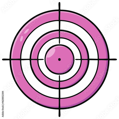A playful pink cartoon target with crosshairs for aiming at a goal or objective