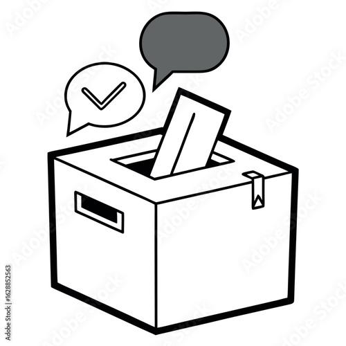Art of voting box with ballot and speech bubbles, isolated on white background