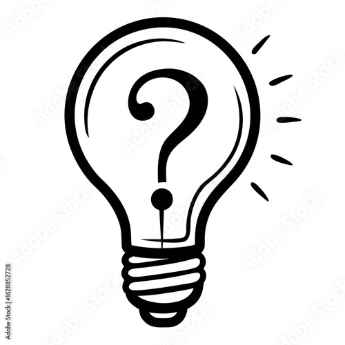 Art of lightbulb with a question mark inside isolated on white background