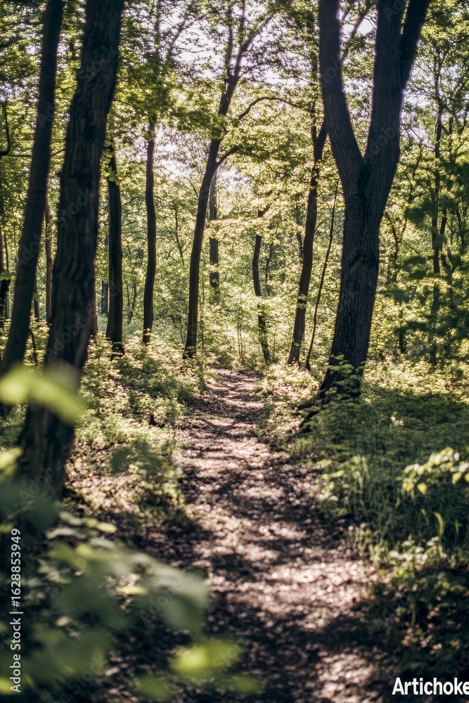 Naklejka premium The spring season brings fresh green colors and lively growth to the enchanting magic forest