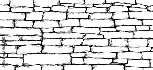 Stones brick wall, Masonry sketch pattern of surface. Outline  illustration background layout. Stone wall pattern for landscape.